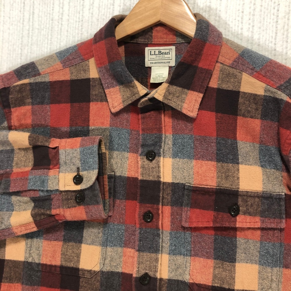 LLBean Traditional Fit Plaid Flannel Shirt Long Sleeve Button Up Men L REG - Picture 1 of 8